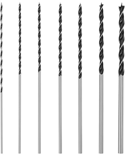 QWORK® 7-Piece 300mm Woodworking Drill Bit Set, 4mm-12mm Three Pointed Auger Drill Bits, Silver