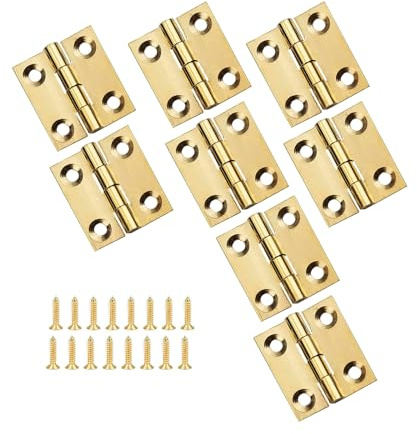 8 Pcs 1 Inch Small Hinges for Wooden Boxes, Mini Brass Hinge with Screws, Practical Small Hinges for Wood, Cabinet Hinge for Dollhouse DIY Crafts Wooden Jewelry Box (8)