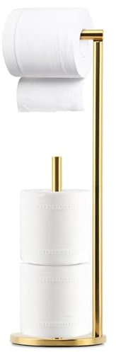 Toilet Roll Holder FreeStanding, Foldable Brushed Brass Paper Holder, Toilet Roll Stand Storage Stainless Steel Bathroom, FreeStanding Dispenser Holds(Gold)