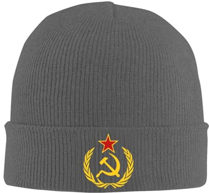 KWQDOZF Berretto Lavorato a Maglia con Falce e Martello dell'URSS, Caldi Cappelli Invernali, Berretti con Risvolto, Berretto da orolo
