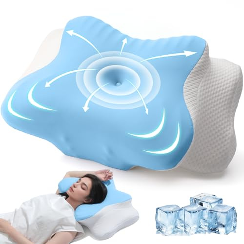 AmzHandler Oreiller Ergonomique Cervical,Oreiller Mémoire Forme pour Soutien de la Nuquer,Coussin Orthopédique Soulagement des Douleurs,Respirant,Idéal pour Dormir sur Le Côté, Dos et Ventr, (Bleu)