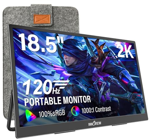InnoView - 18.5 2K Portable Laptop Monitor, 2560x1440p, QHD, 120Hz, 100% sRGB USB-C Standard HDMI DP Gaming Port, HDR Travel External Second Display for Laptop
