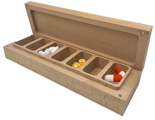 Organizador De Pastillas Para 7 Días - Dispensador De Pastillas Portátil De Madera, Estuche De Bambú Ecológico | De Medicina Semanal Giratoria Magnética, Contenedores De Almacenamiento Para El Ho