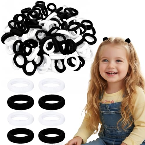 YAWYO 500 St. Baby Hårband, Söta Elastiska Hårsnoddar 20mm för Flickor Småbarn Barn (Svart, Vit)