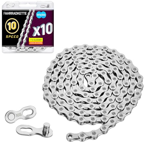 Wicbb 10-fach Fahrradkette 116 Glieder Mit Kettenschloss: 10 Speed Fahrrad Kette Silber 116 Kettenglieder für Mountainbike Sportbike Langlebige Bicycle Chain Kompatibel mit Verschiedenen Fahrradtypen
