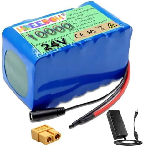FREEDOH Paquete de baterías de Litio de 24 V, batería de Iones de Litio de 24 V y 10 Ah con Cargador y Placa de protección BMS para Motor de 0-240 W.