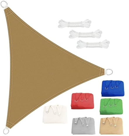 ESOYAWE Vela Ombreggiante Triangolare 2x2x2 5x5x5m Telo Ombreggiante Impermeabile E Protezione UV,in 420D Tessuto di Poliestere,Resistente allo Strappo, Tenda da Sole Esterno Giardino(Sand,2x2x2m)