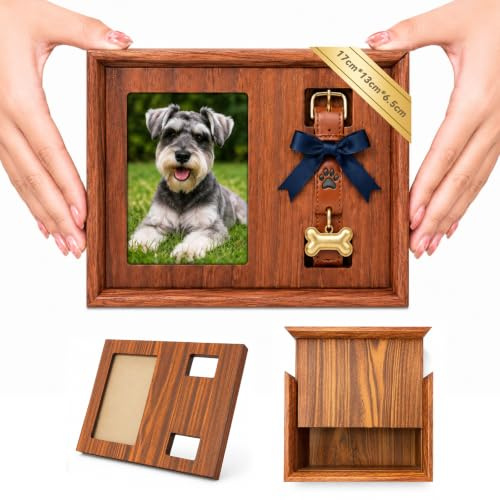 Biigdan Urnas para Cenizas Perros de Madera Maciza con Marco de Foto Collar