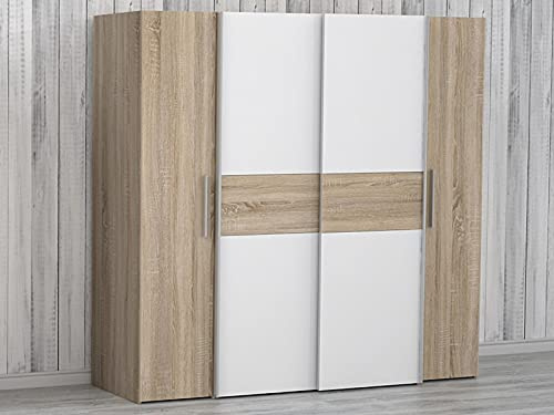 möbelando Kleiderschrank Schlafzimmerschrank Klamottenschrank Schrank Kaleb I Sonoma-Eiche/Weiß