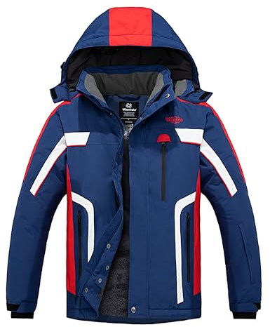 wantdo Men's Ski Jacket Waterproof Snow Coats Warm Winter Coat with Hood Blue XL