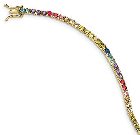 Tennisarmband aus 925er Sterlingsilber, 14 Karat (750) funkelnd, 3 mm große bunte Zirkonia, 17,8 cm für Damen