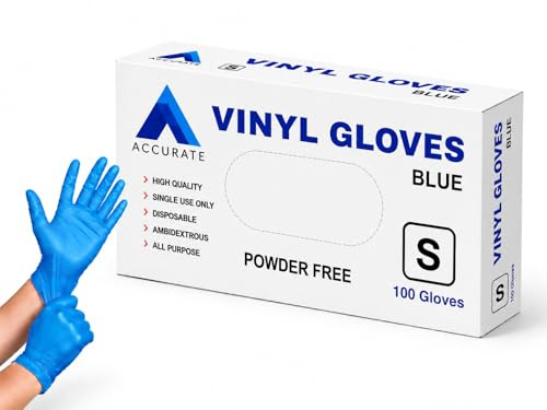 ACCURATE pack of 100 Disposable Vinyl Gloves/Powder Free/Extra Strong/multi-Purpose use Colour - Blue (SMALL)