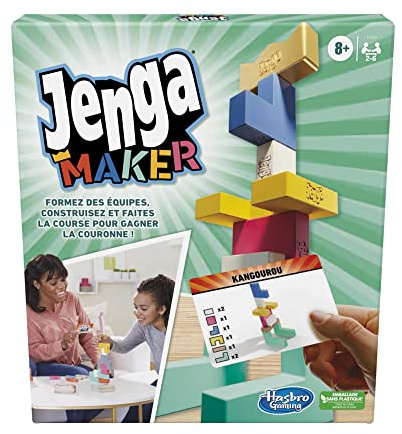 Hasbro Jenga Maker Stapelturm mit Blocks aus echtem Hartholz für Kinder ab 8 Jahren für 2-6 Spieler, Mehrfarbig, Einheitsgröße, F4528101
