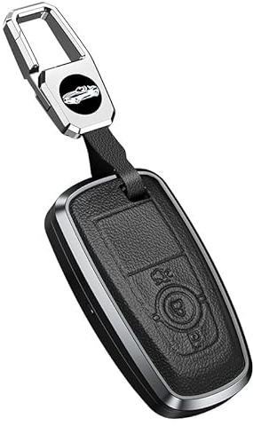 ontto Autoschlüssel Hülle Cover Passt für Ford Fusion Mustang Explorer F150 F250 F350 Ranger Mondeo Metall Leder Schlüsselhülle Schlüsselbox Schlüsselanhänger Schlüssel Schutz Etui 3 Tasten-Schwarz