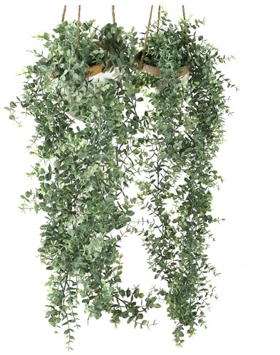 Blumtal Kunstpflanze Eukalyptusdeko im 2er Set Langlebige, Lebensechte Künstliche Pflanzen für Außen- und Innenbereich, Perfekt für Heim- und Bürodekoration, Grüne Kabelbinder Inklusive