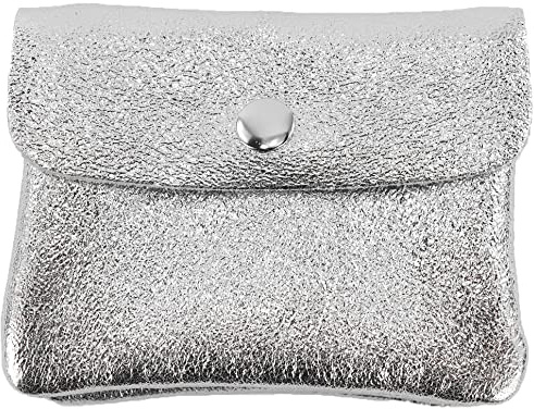 modamoda de P09 Damen Münzgeldbörse Geldbörse Portemonnaie Klein Leder Made in Italy P09, Farbe:Silber-Metallic
