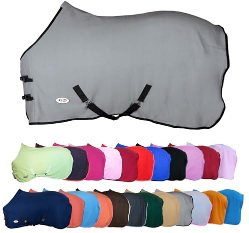 RL24 - Abschwitzdecke mit Kreuzgurt Basicline - Hellgrau - 65cm | Pferdedecke mit Schweifriemen & Widerristpolster - atmungsaktive Fleecedecke - Pferde-Outdoordecke - Pferde Zubehör