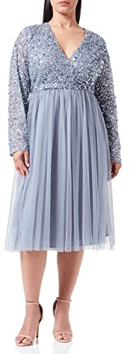 Maya Deluxe Midi Elegant Hochzeit Ärmel Tiefer V Ausschnitt Pailletten Cocktailkleid Abschlussball Brautjungfernkleid