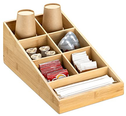 Navaris Kaffee Spender Organizer - Aufbewahrung von Kaffeezubehör - Kaffeebar für Zucker Milch Servietten Kapseln - Bambus Kaffeestation 7 Fächer