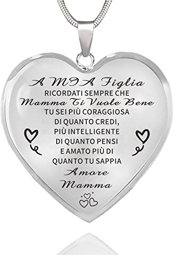 HAYOUWAY Collana con cuore a catena e testo motivazionale per mia figlia, ciondolo, a catena, regalo di compleanno ispiratore da parte di mamma e papà