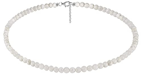 ELEDORO Rainbow Mondstein Kette rhodiniert mit 925 Silberverschluss | Kleine deutsche Schmuckmarke ELEDORO: handgefertigte Rainbow Mondstein-Kette, 48+5 cm, 6 mm, 925 Silber rhodiniert