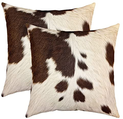richhome Cowhide Print Pillow Cover 16x16 Inch,Western Farm Animal Theme Cushion Case for Bedroom Car Highland Cattle Vintage Square Pillow Case for Sofa Couch Double Sides Print 2 Pack