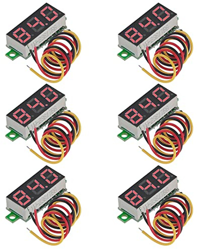 GTIWUNG 6 Piezas 0.28 Pulgadas Mini Voltímetro Digital DC Tres líneas 0-100V Mini probador de Voltaje Pantalla LED Protección de Polaridad Inversa y Medición de Presión Precisa, Rojo
