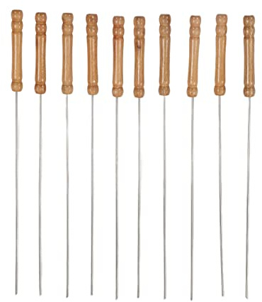 Stainless Steel BBQ Skewers - 10pcs Reusable Metal Kebab Skewers With Wooden Handle - 30cm/11.8in