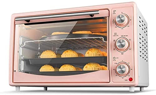 30L Rosa Mini Horno Temperatura Ajustable 60-250 ℃ y 60 Minutos Temporización Hogar Multifunción Giro Tenedor Función Fermentación Descongelación Horno Eléctrico A Prueba De Explosiones Puerta De