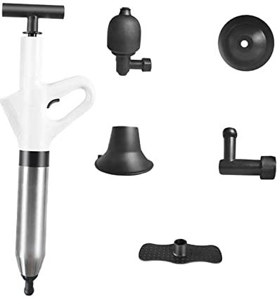 Gralara Pompa a Stantuffo per La Pressione dell'Aria della Toilette Manuale per Stantuffo del Lavandino Intasato con 4 Scarichi Sostituibili per Lo Stantuffo, Bianco