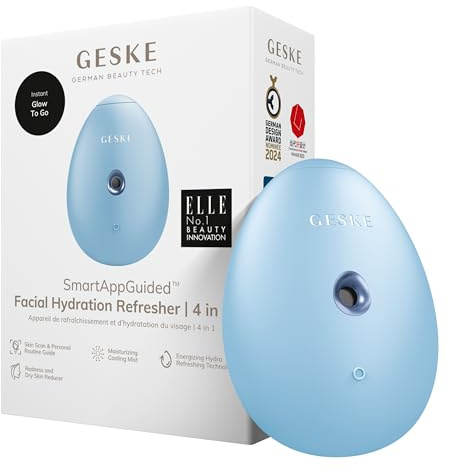 GESKE | SmartAppGuided™ Facial Hydration Refresher | 4 en 1 | Pulverizador | Vaporizador | Aspersión de agua | Bruma facial | Dispositivo de limpieza facial | Cosméticos | Brillo Natural