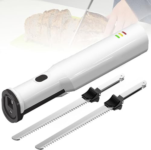 Couteau à découper électrique couteau à pain, coupe-pain et trancheuse à viande rechargeable sans fil, avec 2 lames dentelées de 8 en acier inoxydable et déclencheur de verrouillage de sécurité