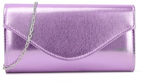 UShopUK Bolso de mano metálico brillante de piel sintética para novia, graduación, boda, noche, fiesta, bolso de mano