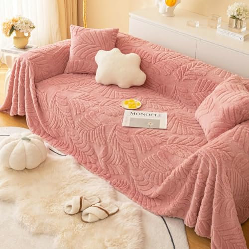 Ayoiow Bezug Sofa Wasserdicht Sofabezug Rosa Sofahusse 1Sitzer Plüsch Einfarbig Mit Blättermuster