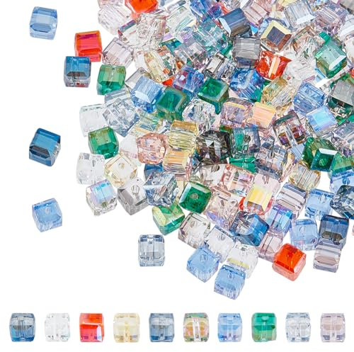 SUNNYCLUE 1 Boîte 200 Pièces Perles de Verre Carrées 6MM Mélange de Couleurs - Cristal Clair en Vrac à Facettes D'Espacement Transparentes pour la Fabrication de Bijoux Assortiment