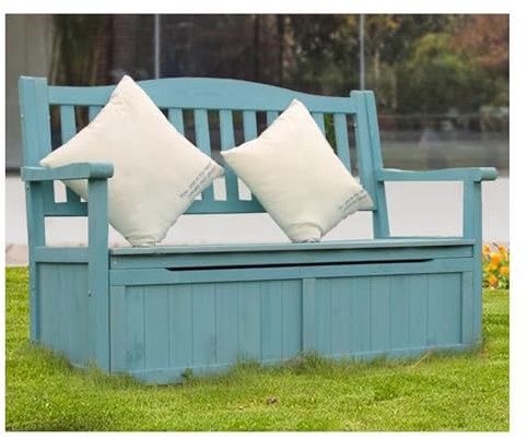 Gartenbank Wetterfest mit Stauraum Sitzbank Garten mit Rückenlehne und Armlehnen, für Veranda, Park, Rasen, Hinterhof und Balkon, Party, Hochzeit, Esszimmer, Aufbewahrungsbank im Freien (Color : Blau