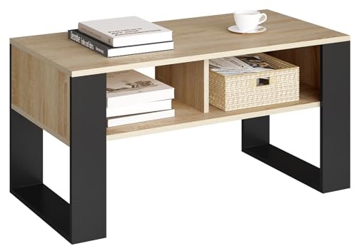 WOLTU Mesa Centro Baja,Mesa Auxiliar con 2 Niveles,Mesita Lateral para Sofa