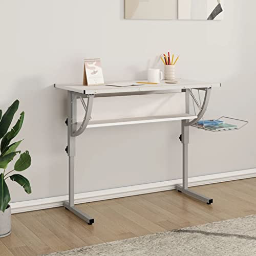 Rantry Zeichentisch aus Holz und Stahl, weiß und grau, 110 x 53 x (58-87 cm), Laptop-Schreibtisch für Arbeitszimmer, Arbeitszimmer, Schreibtisch