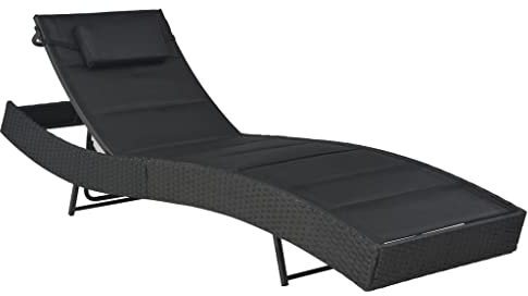 FUDUGEHMIOFWFJJ deckchair,liegestühle,sonnenbank,Sonnenliege Poly Rattan und Textilene SchwarzGeeignet für Garten, Pooldeck, Terrasse, Wohnzimmer