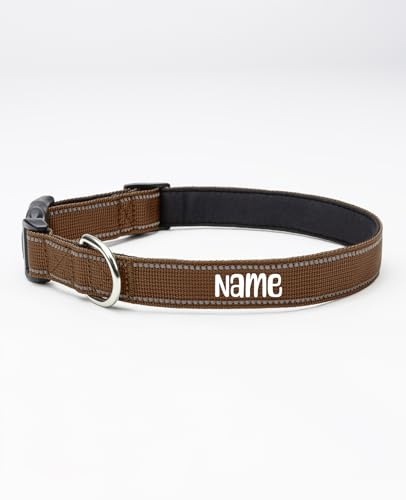 lionto Hundehalsband, 360° Reflektierend, Größe M, Braun, personalisiert