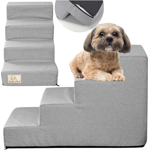 Haustiertreppe Hundetreppe für Kleine Hunde Katze mit Wasserdicht, Katzentreppe aus Schwamm für hohe Betten, Hunderampe, Abnehmbar, EDANTI (Grau, M - 60x40x30 cm, 1)