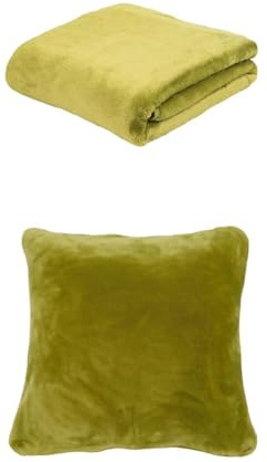 Gözze Premium Cashmere-Feeling Decke und 2er Set Cashmere-Feeling Kissen, 130x170 cm + 50x50 cm, Farbe: limonegrün