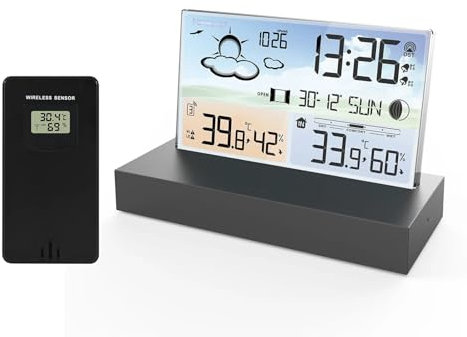 Station météo numérique, thermomètre numérique avec capteur, station météo sans fil, température, humidité, prévisions météorologiques, électronique de bureau, réveil, affichage de données multip