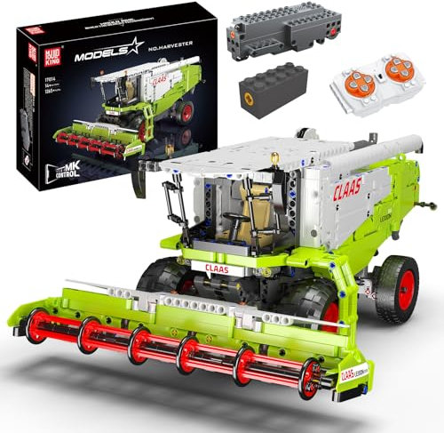 Mould King 17014 Technik Traktor Bausteine, Groß MOC Ferngesteuerter Mähdrescher Modellbausatz, 2.4 G Fernbedienung und App Dual Control Gabelstapler (1265+ Teile)