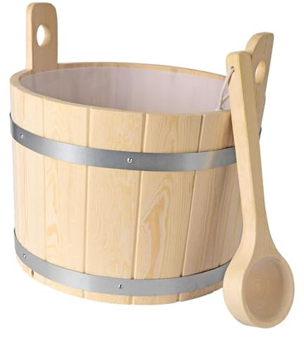 Folpus Tonneau et Louche de Sauna En Bois de 17 L, Accessoires de Bain Robustes pour Salle de Bain, Salle de Bain,