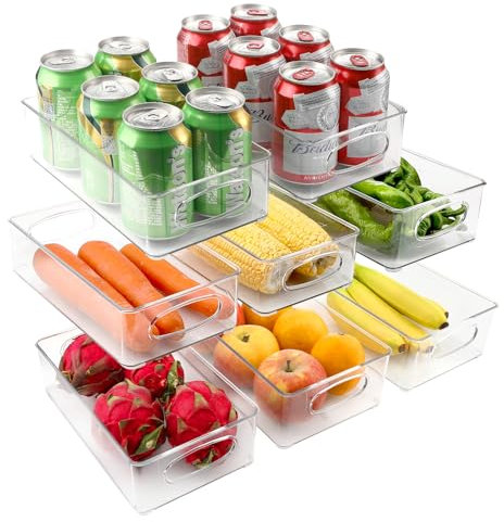 Pavlleen Set of 8 Fridge Organizers, 4 Sizes Transparent Fridge Organizer, Kitchen Storage Boxes with, Stackable-BPA Free, for Kitchen, Cabinets, Countertops and Refrigerator Pantry Organizers