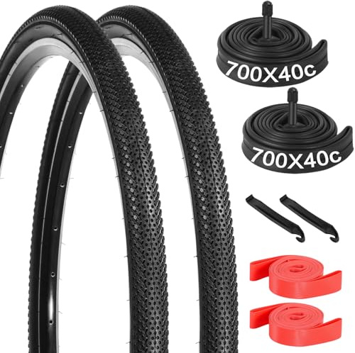 yeesport 2 Stück 700x40c Fahrradreifen 42-622 Faltreifen mit fahrradschlauch 700x40c 28x1.6 für Trekking Gravel Reifen 28 Zoll fahrradreifen fahrradmantel 28 Zoll Reifen für Asphalt Beton Urban