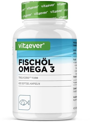Omega 3 mit 420 Kapseln - 4000 mg Fischöl pro Tag mit EPA & DHA in Triglycerid-Form - Aufwendig gereinigt aus nachhaltigem Fischfang