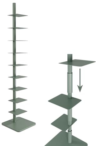 Bücherturm-Regal mit 9 Ebenen, Metall, vertikaler Rücken, 174 cm hoch, verstellbare Winkel, platzsparendes Design für Wohnzimmer, Büro, Schlafzimmer, Schwarz
