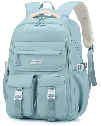 Tanou Sac a Dos College Fille, Grande Capacité Cartable Fille pour Adolescentes de 9 à 18 ans, Mode Sac d'école Primaire Cartable Collège en Nylon Imperméable, Bleu
